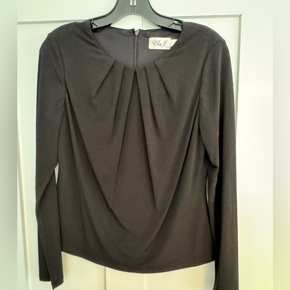 Eliza J Black Draped Long Sleeve Blouse